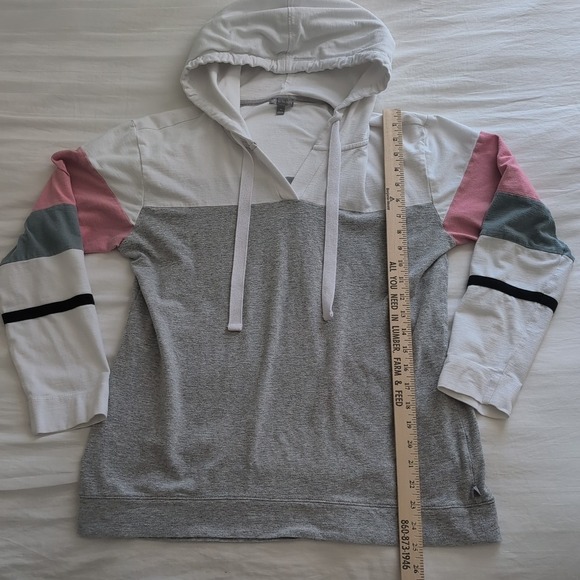 T by Talbots Hoodie Women's Med 95% Cotton White Gray Pink Long Sleeve Lightwght - Picture 8 of 10